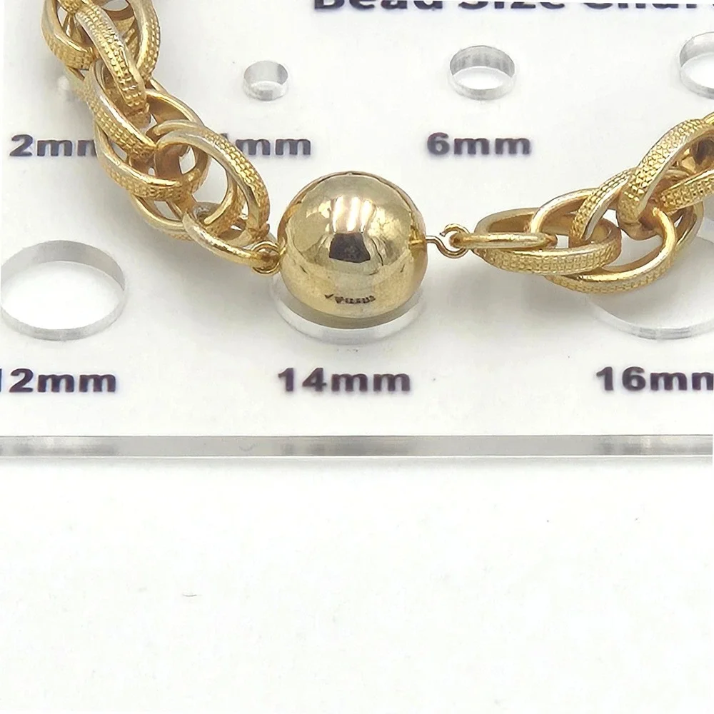 Vintage‎ Gold Tone Necklace Textured Double Link Chain with 14mm Polished Beads